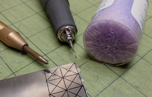 Judy Larson's Domed Stud with Drop Loop - , Metalwork, Cutting, Cutting Tool, Cutters, How To Punch Holes, Hole Punching, Punch A Hole, Stamping, Stamps, Butane Torch, Soldering, Solder, Use a center punch to make a divot
